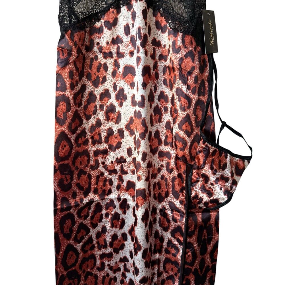 Fredericks Hollywood Lace Satin Gown S Leopard Slit Nightgown Set Boudoir NWT - Picture 5 of 16
